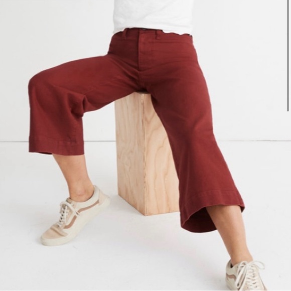 MADEWELL Emmett wide leg cropped red pants - Picture 3 of 9
